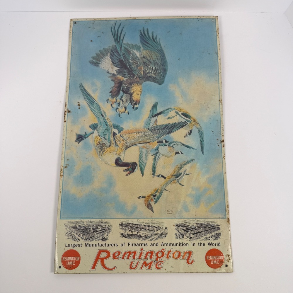 Vintage 1991 Remington UMC Metal Tin Sign Eagle Geese Lynn Bogue Hunt 16x9.5